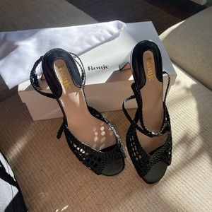 Rouje Liz Black Leather Heels Sandals